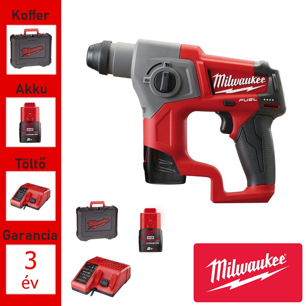 Milwaukee 12V akkus fúrókalapács 1,1 J+ 2 akku, töltő, koffer